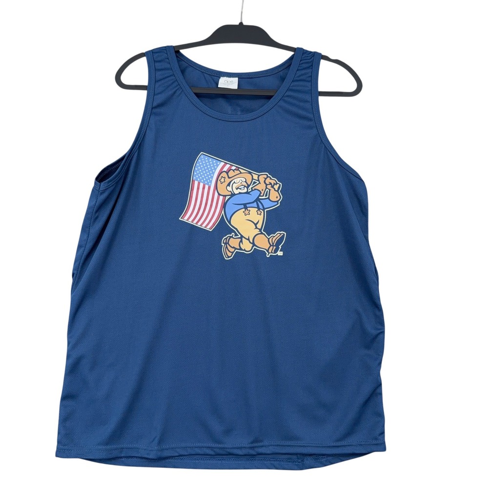 APC Mens Frisco‎ Roughriders Rhythm Energy Tank Top Blue Size Large Graphic Mesh